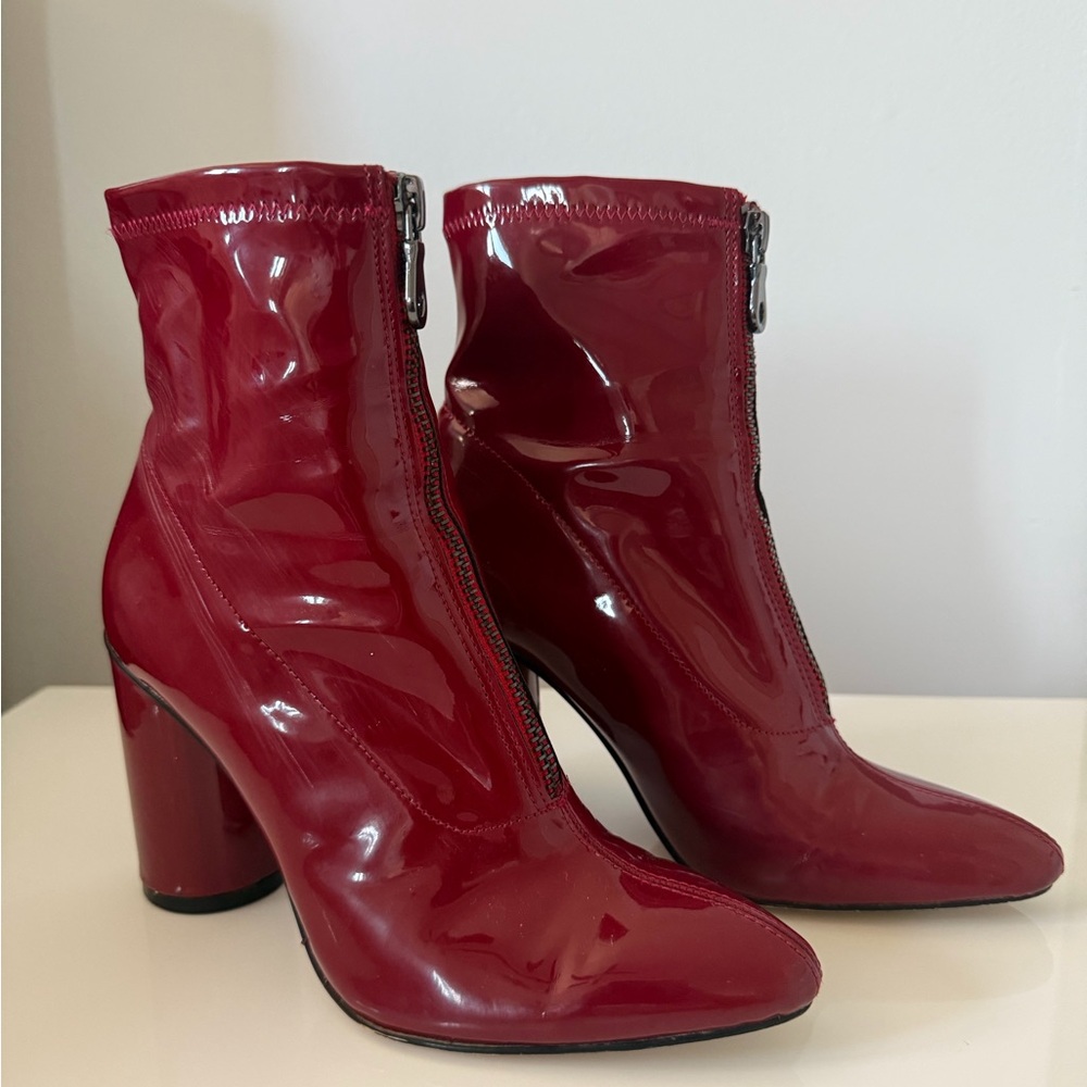 Zara Patent Block Heel Ankle Boots